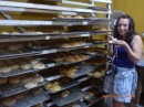 Alia enjoying the wares of the bakery.  We were given a free sample.  Of course we then bought some too!!!