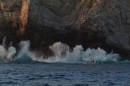Tourist Boat getting a closer look at the surge just off the Cabo Harbour