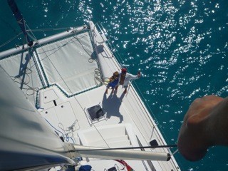 Jane at the top of the mast looking down...had to put up an antenna
