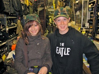 Hannah and RJ shopping in Army store