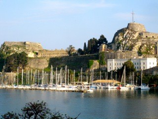 Moored at Mandraki harbor in Corfu - next to the castle.  The boat is far right