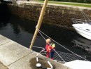 Marty tending the bow lines in the lock at Neptune