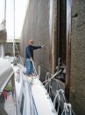 One line to the floating bollard, one hand to easily monitor the progress as Canty goes up in a lock 