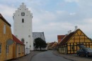Church tower in Saeby. Typical architecture
