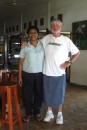 Royal Suva Yacht Club....Chuck showing off his new sulu with the keeper of the beers!