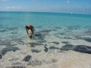 Gary teaching Bodee how to swim, Warderick Wells, Exuma Bahamas