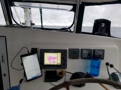 Storms for the crossing: A picture of the cockpit radar showing rain all around