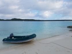 PRELUDE at a remote island: We use our dinghy like the family car.  PRELUDE at rest