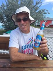 Bob enjoys a local beer: Kalik is named after the sound of the rhythm instruments used at Junkanoo
