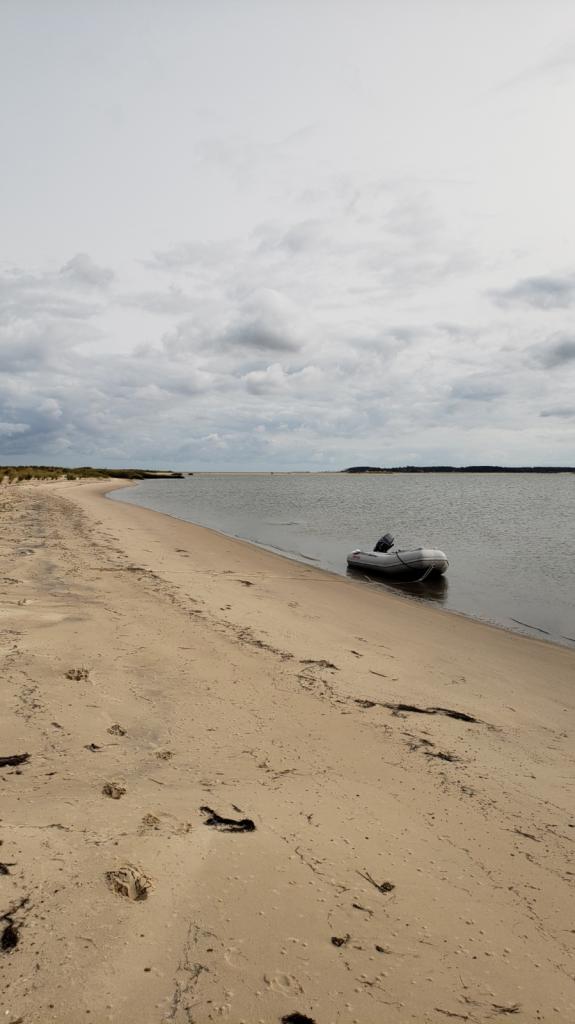 Lost of beaches in the Chesapeake: Our dinghy patiently waits while we walk the beaches of the Chesapeake