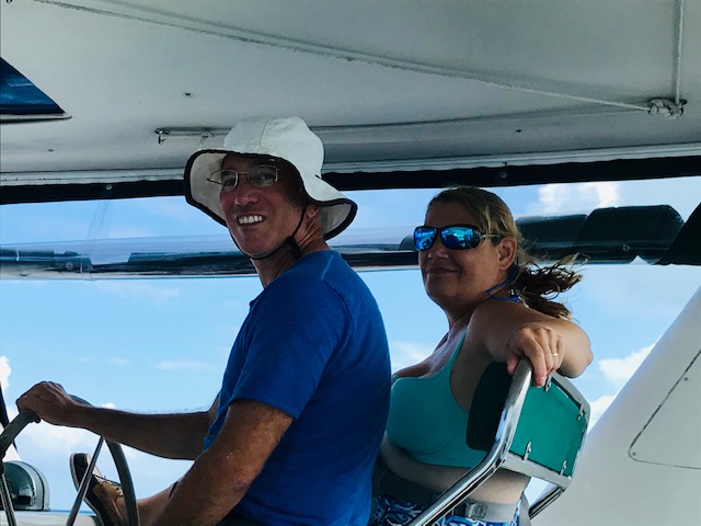 Alexi and Bob at the helm: Ready for another day in paradise!