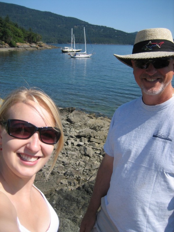 Ashore with Lisa on Orcas Island, Mabrouka anchored in East Sound in the background.