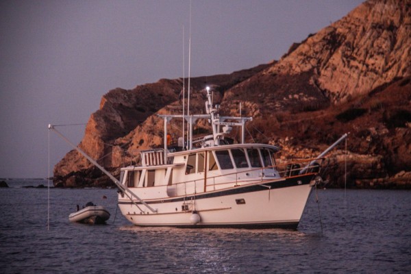 Andante at anchor in Smuggler's Cove, Santa Cruz Island.