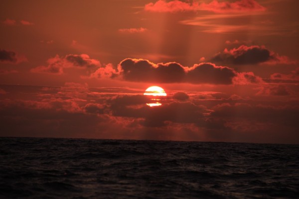 Our first visible sunset at sea