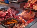 Pigs heads in the meat market