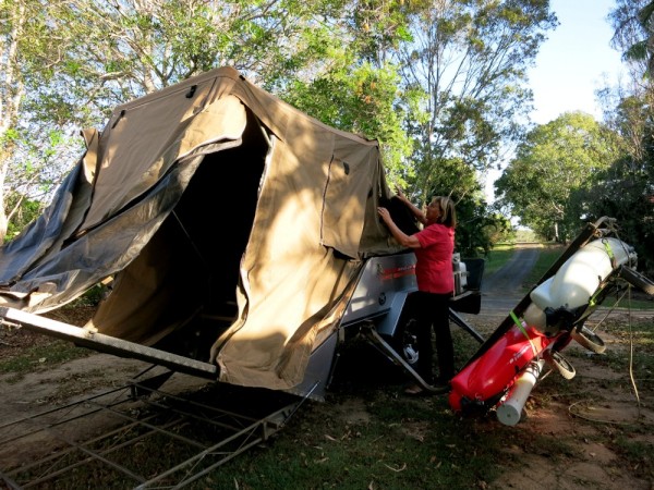 Tent lifts out of the trailer. Quite unique