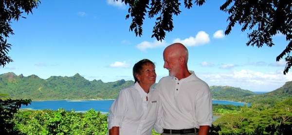 Bob and Karyn on an overlook on Huahine Iti  