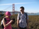 Kathy and Tim of S/V Rhythm, with Golden Gate Bridge