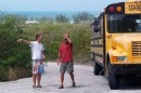 Evan telling John that the bus driver wants to turn around in the circle where our car is park but Michael has the keys.