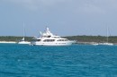 Boats anchored at Highbourne Cay.