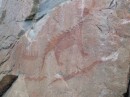 Ojibwe pictographs, this one is Misshepezhieu, the great panther water-lynx.  You can also see depicted the canoes of a war party led by chief Myeegun.