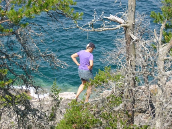 First mate exploring the bluffs above Sinclair Cove