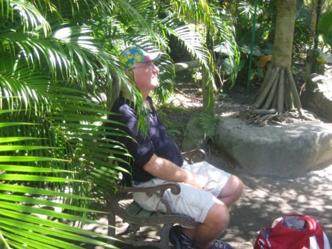 The ole captain of the sea resting in a Botanical garden, a beautiful rainforest of unbelievable species.