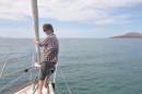 Gerrit at the bow on the way to Isla Coronados.