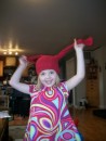Cadence being goofy. Leotards for a hat.