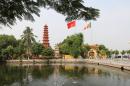  Ngoc Son Pagoda and temple on a small island in the middle of lake Hoan Kiem , the old section of Hanoi.