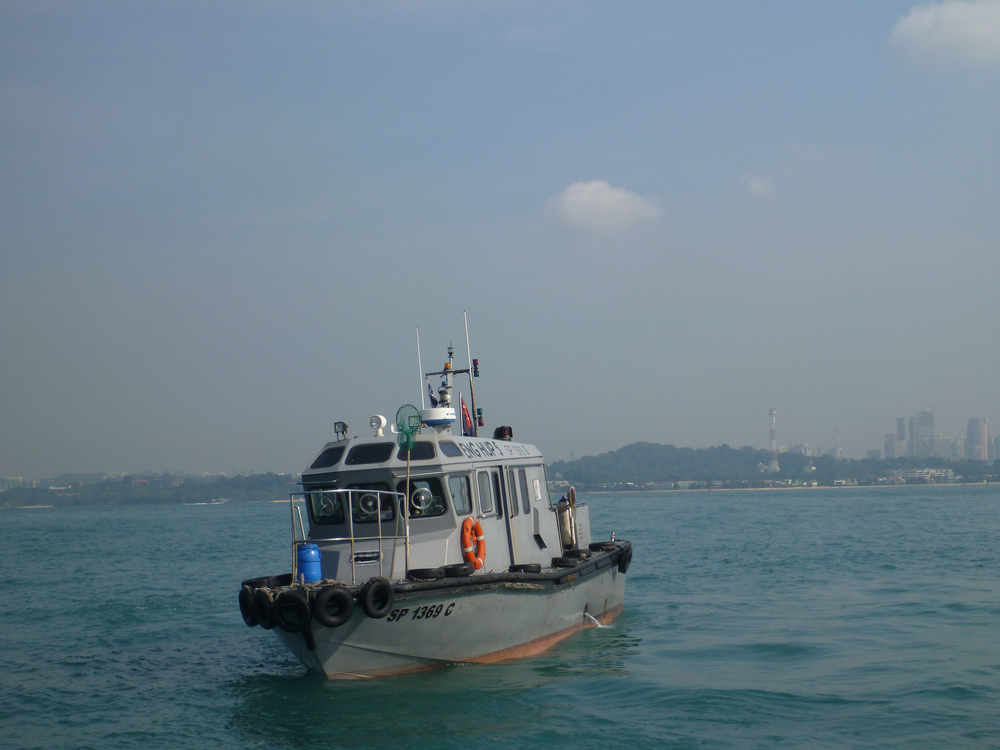 Singapore Immigration officers meet all incoming boats to clear into the country.  Fast and efficient.