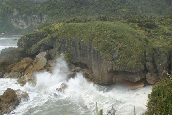 Rugged coast near Pancake Rocks, a dramatic difference from most of the coastlines of the North Island