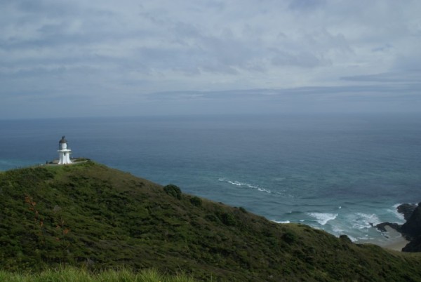 Cape Rienga at the Northern most drivable point.  The Pacific Ocean is to the right and the Tasman sea to the left