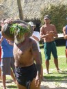 The rock lifting competition.  This man said Tahitian women easily pick up 100 pound boulders