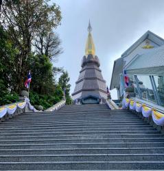 Doi Inthanon National Park has two large pagodas.  Named the Great Holy Relics Pagodas and the highest peak in Thailand at 8415 feet