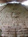 The Hieroglyphic Stairway is the longest know hieroglyphic inscription in the Mayan world.  Now protected by a tarp roof, it was commisioned in 753 AD by ruler Smoke Shell.  It took 5 years to construct and contains 2500 glyphs on its 72 steps.  The glyphs document 5 centuries of the Mayan history