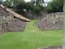 The Mayans played a version of a ballgame in the area between the slanted structures.   They could use there head, shoulders, hips, legs,  but no arms, hands, feet.  Debate continues as to whether the winners or losers were sacrificed.