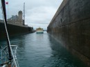 Following the tour boat out of the lock