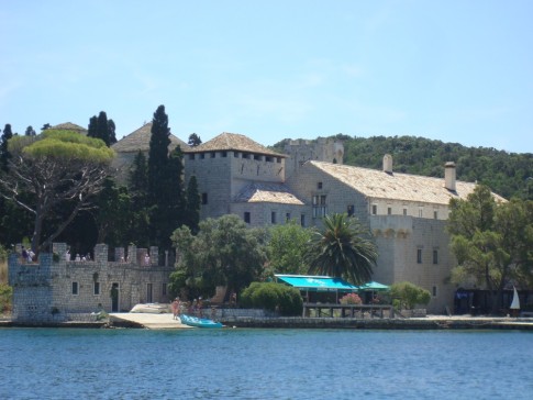 Benedictine monastery, dating from 12th century, on small forested island of St. Mary in Veliko Jezero (great lake), Mljet Nat