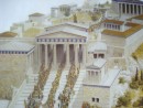 Artistic rendering of Temple of Athena showing Panathenaic procession celebrating goddess