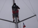 Going up the mast to check and remove the wind instruments