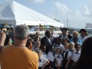 The Prime Minister and some school children.