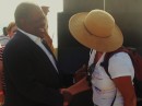 Beth shaking hands with the Prime Minister of the Bahamas.