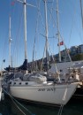 Just Jane - from Adelaide - and half way round the world, squeezes into one of the marina