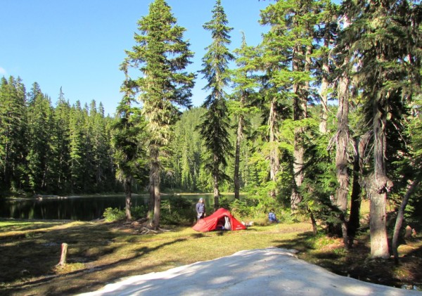 A sliver of snow remains at our camp at Bear Lake in the Indian heaven Wilderness