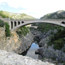 The Herault River flowing from way up in the hills through a gorge