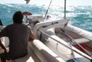 Crossing the Arafura sea with a 3 mtr swell rolling, it looks like it will come over the back of the boat, but it never does.