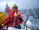 Pauline at the helm in stong winds