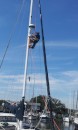 Ed climbs the mast to install our TV antenna. 