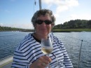 Fiona enjoying the evening sun at anchor off Roche Jaune